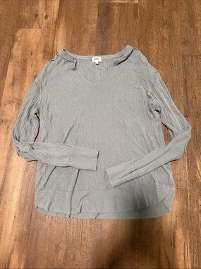 BKE Grey Waffle Knit Long Sleeve Top